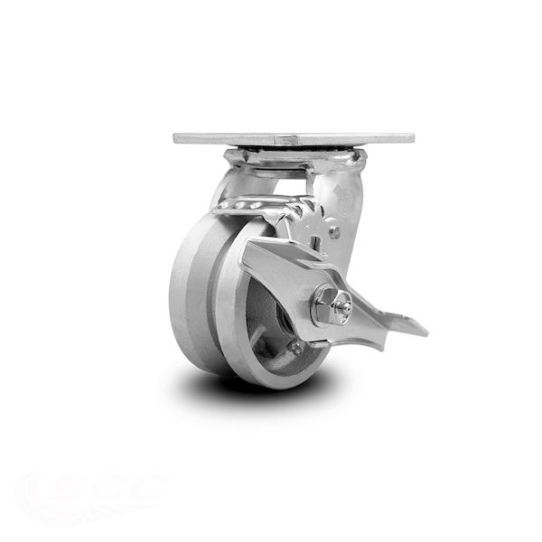 4 Inch V Groove Semi Steel Swivel Caster with Ball Bearing and Brake SCC